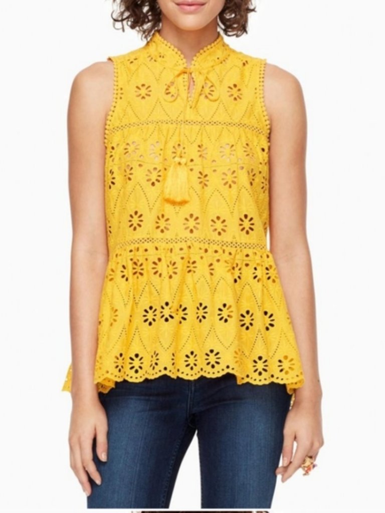 Kate Spade Women's Eyelet Embroidered Tiered Top Size S